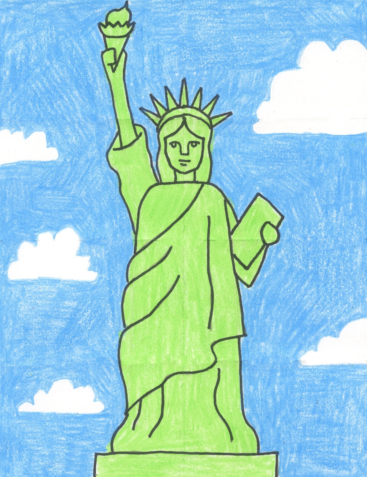 How To Draw The Statue Of Liberty Step by Step Art Lesson For Kids