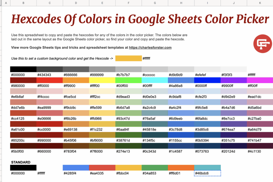 How To Get Hex Code Of Colors In Google Sheets Charles Forster