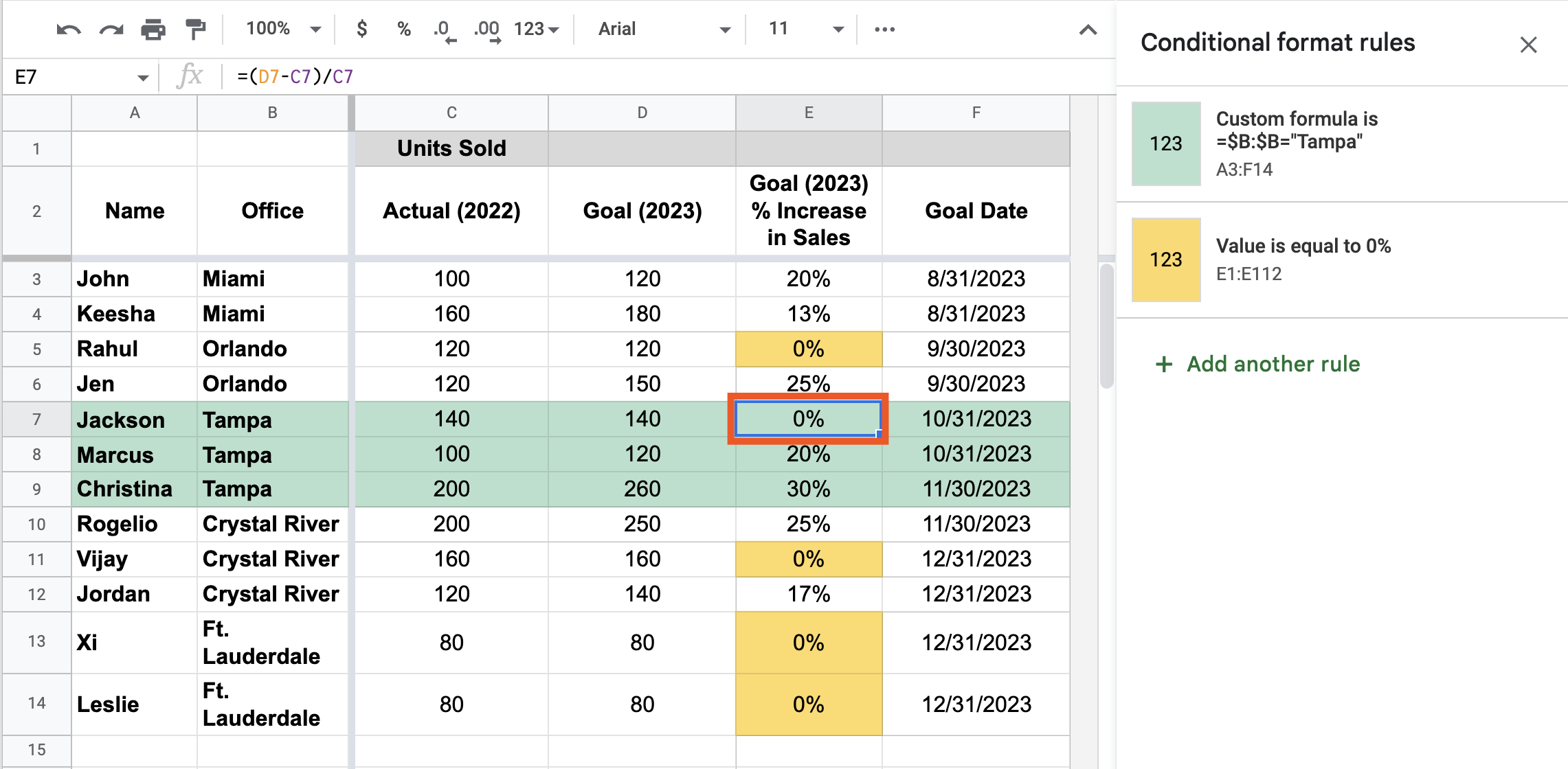 google sheets color codes