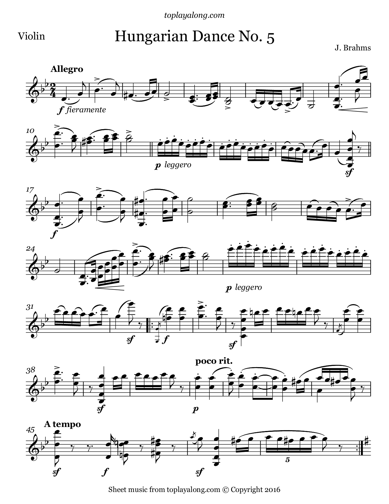 Hungarian Dance No 5 Toplayalong