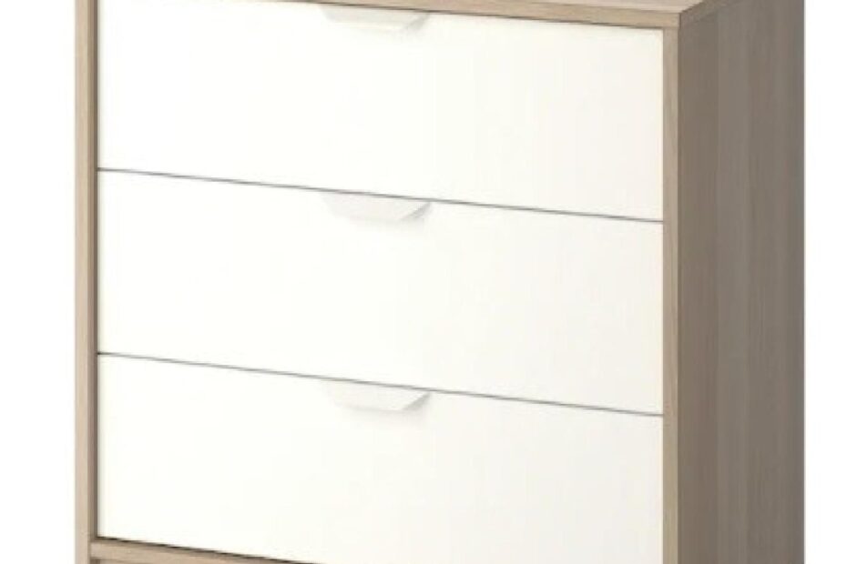 IKEA Wood And White 3 Drawer Dresser AptDeco