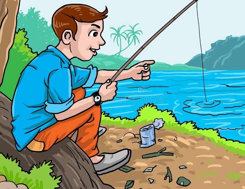 Illustration Boy Fishing At The River Stock Illustration Illustration Of Fisherman Grass 174939575