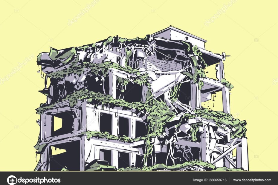 Illustration Collapsed Building Due Earthquake Natural Disaster Explosion Fire Stock Vector By robzs 286658716