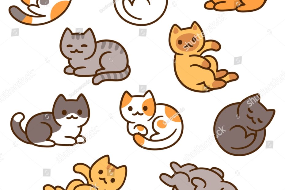 Ilustrasi Stok Cute Cartoon Cat Drawing Set Different 1795341793 Shutterstock