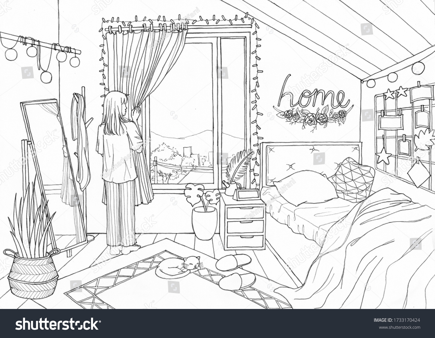Ilustrasi Stok Girl Bedroom Coloring Page Girl Bedroom 1733170424 Shutterstock