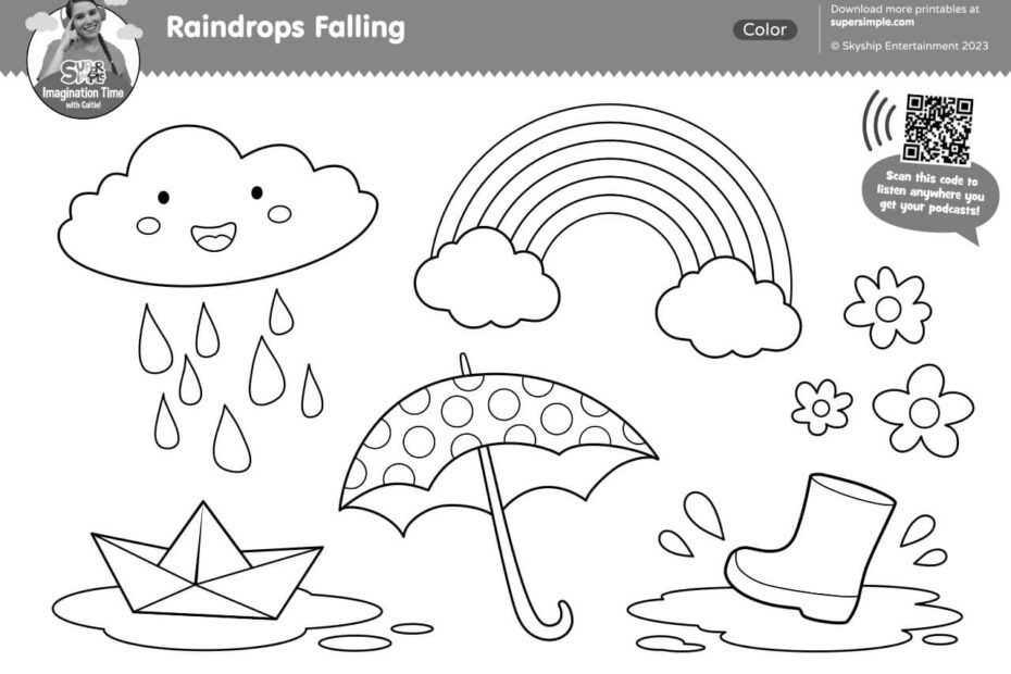 Imagination Time Raindrops Falling Coloring Page Super Simple