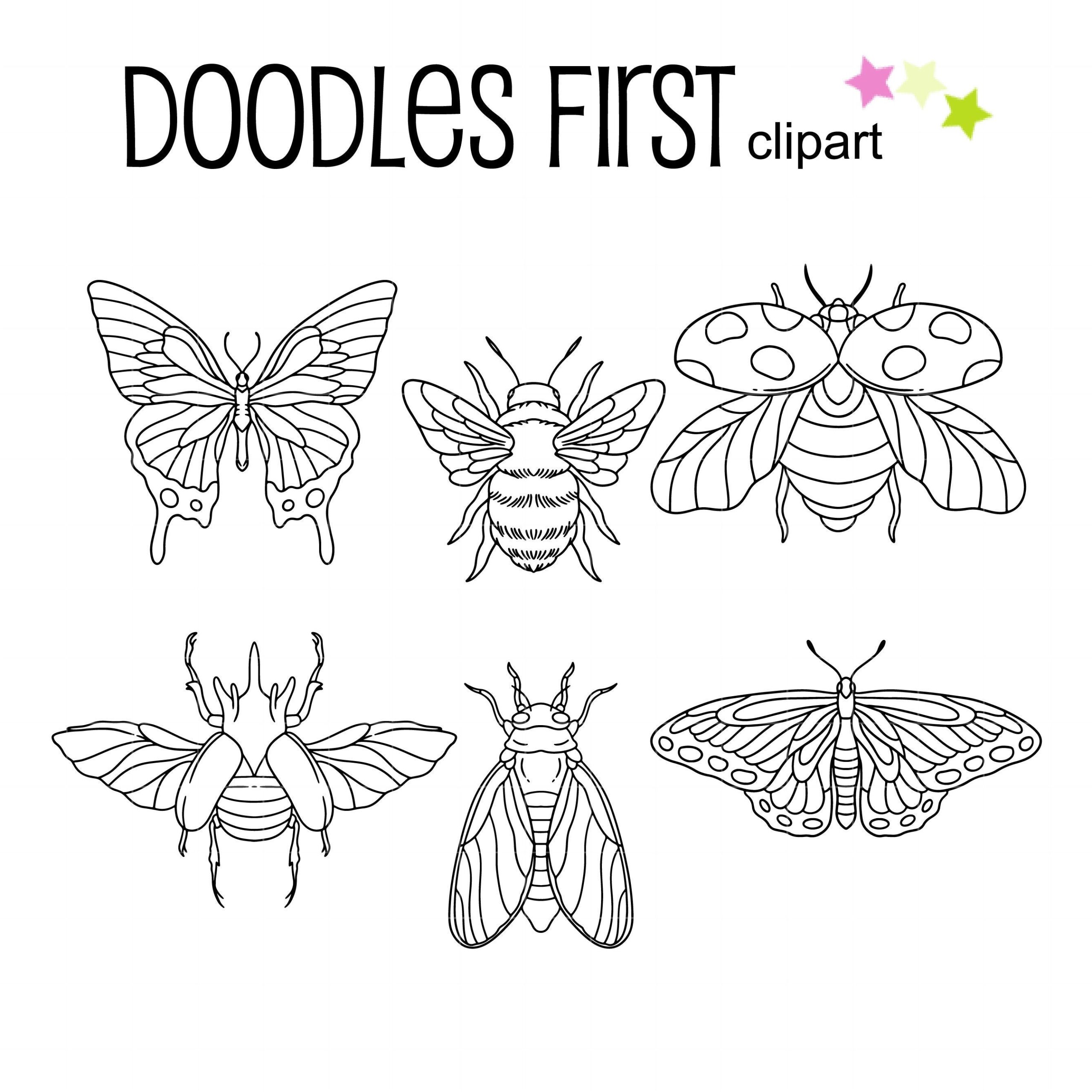 Insects Bug Outline Drawing Insect Family Outline Doodle Clip Art For Scrapbooking Card Making Cupcake Toppers Paper Crafts SVG Cuts Etsy UK