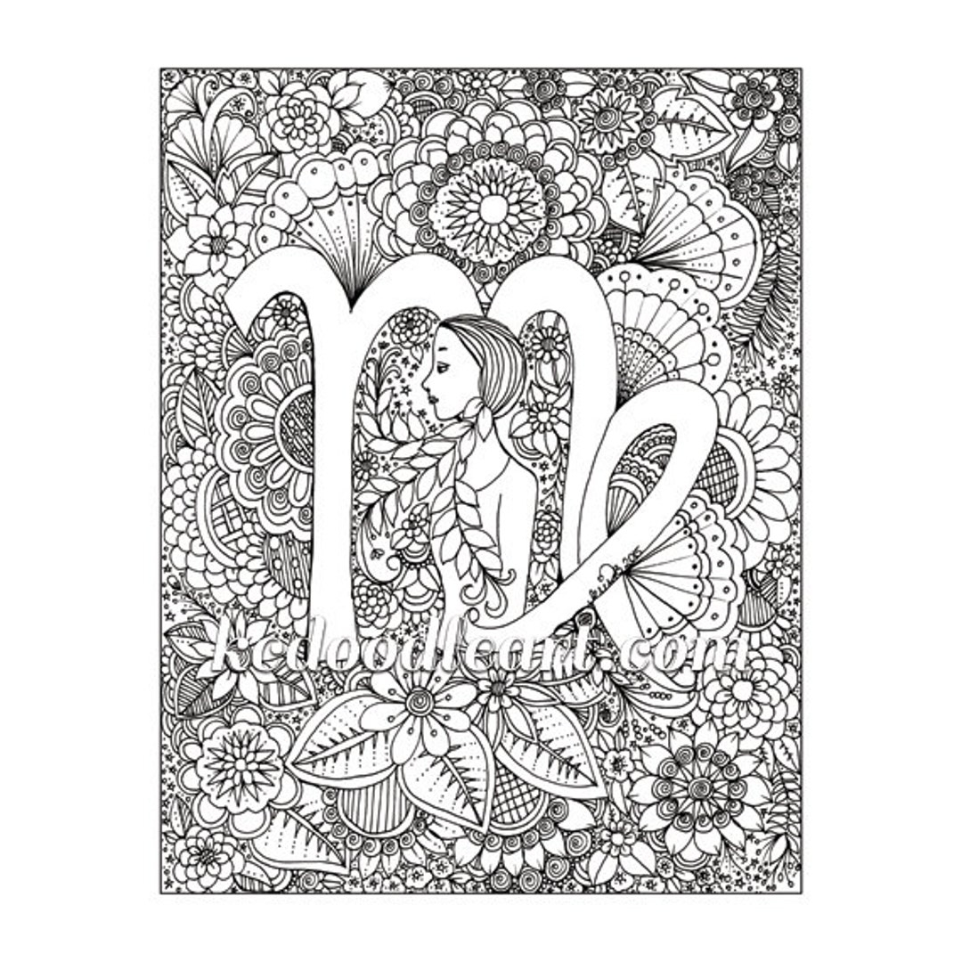 Instant Digital Download Adult Coloring Page Zodiac Sign Virgo Etsy