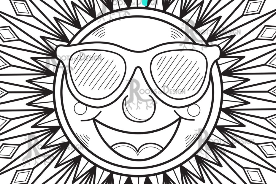 INSTANT DOWNLOAD Coloring Page Happy Sun With Sunglasses Doodle Art Printable