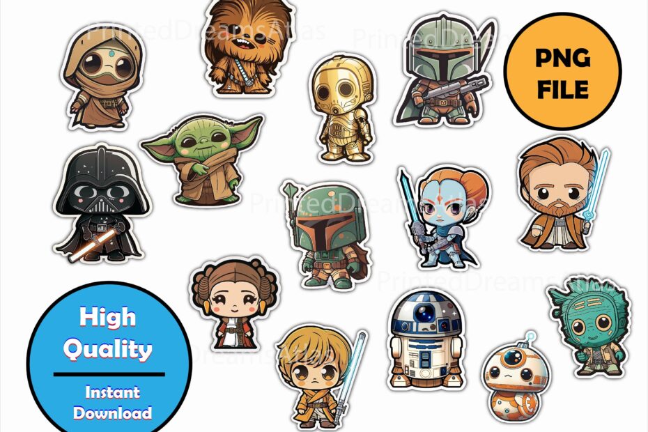 Instant Download Cute Star Wars Cartoon PNG Set Skywalker Yoda
