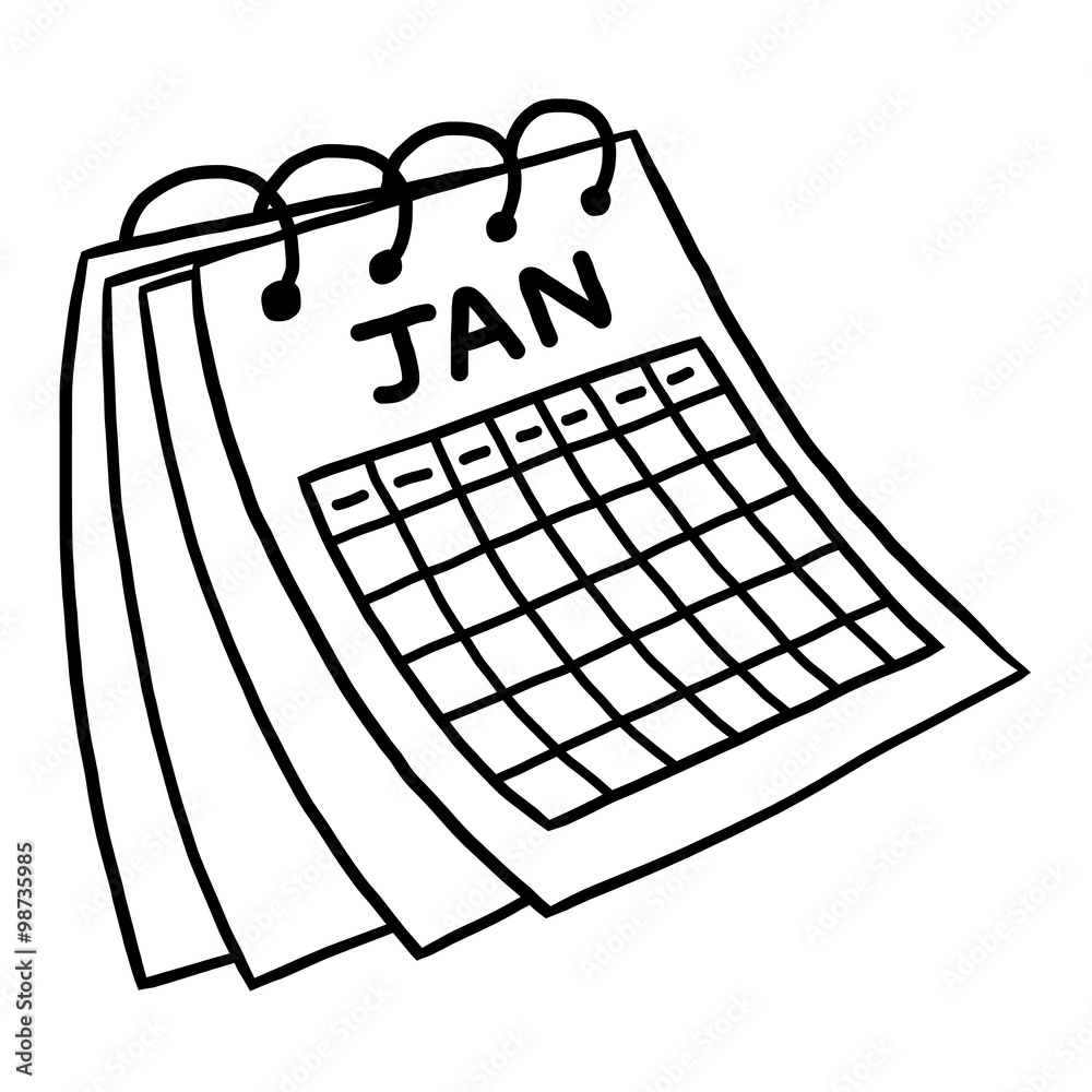 January Calendar Cartoon Vector And Illustration Black And White Hand Drawn Sketch Style Isolated On White Background Stock Vector Adobe Stock