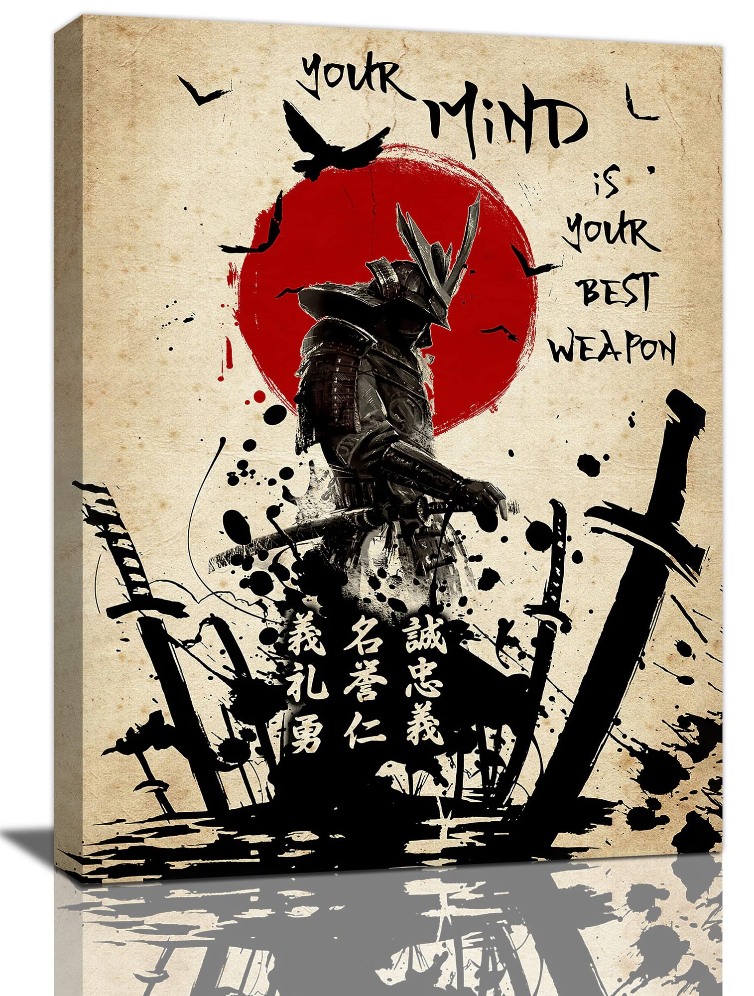 Japanese Wall Art Samurai Warrior Pictures Japanese Culture Wall Decor Motivational Quotes Canvas Painting Inspirational Poster Modern Home Framed Artwork For Bedroom Office Gym 12