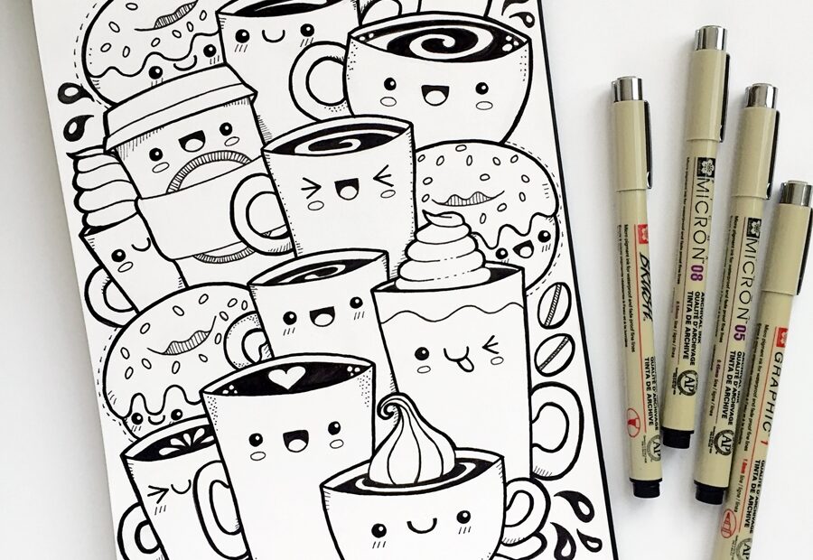 Kawaii Coffee Free Colouring Page Kate Hadfield Designs