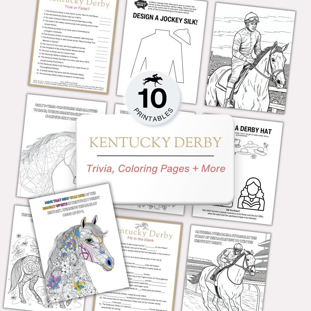 Kentucky Derby Party Printables I Games Trivia Coloring Pages Activity Sheets For Kids Etsy