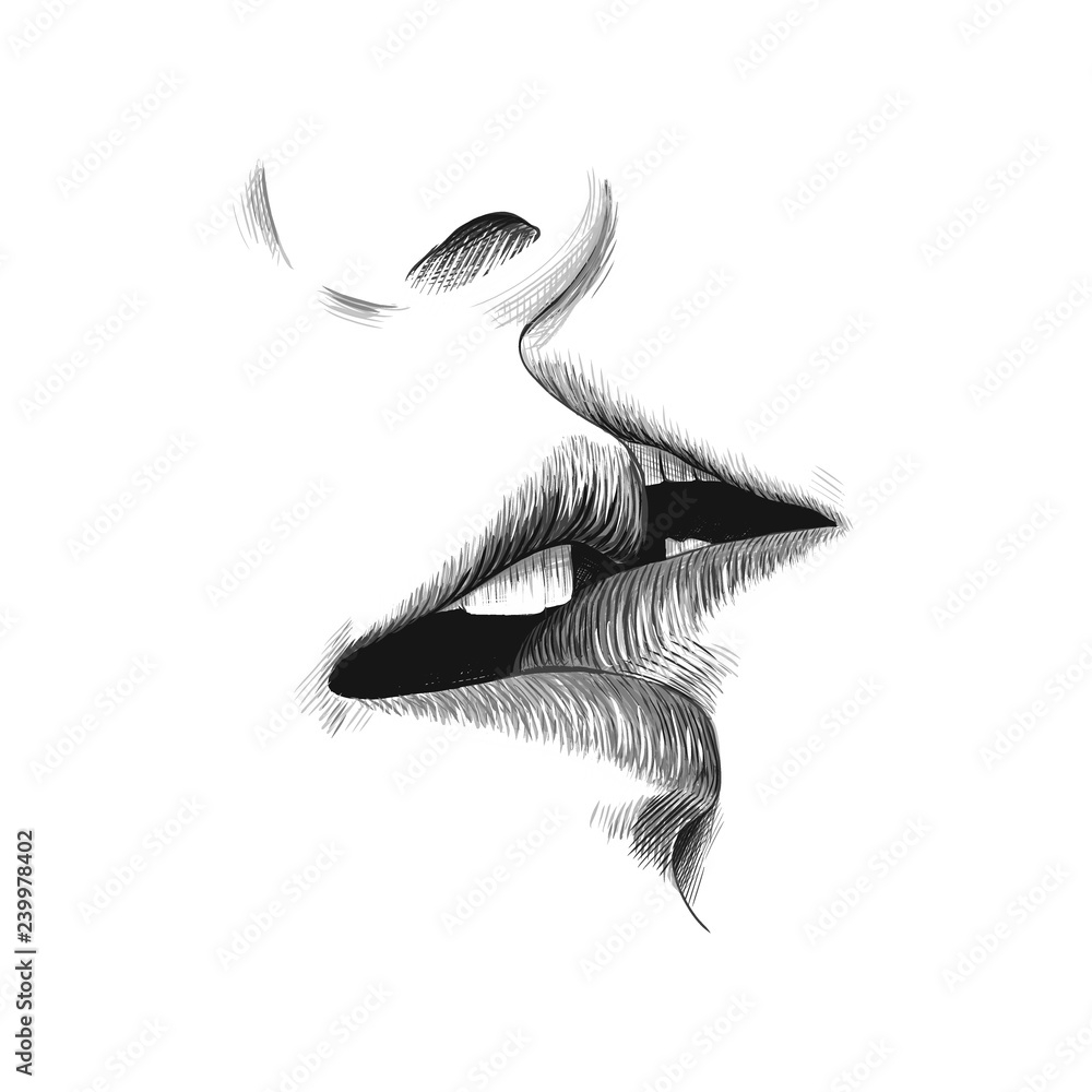 Kiss Sketch Vector Illustration Hand Drawn Black And White Doodle 