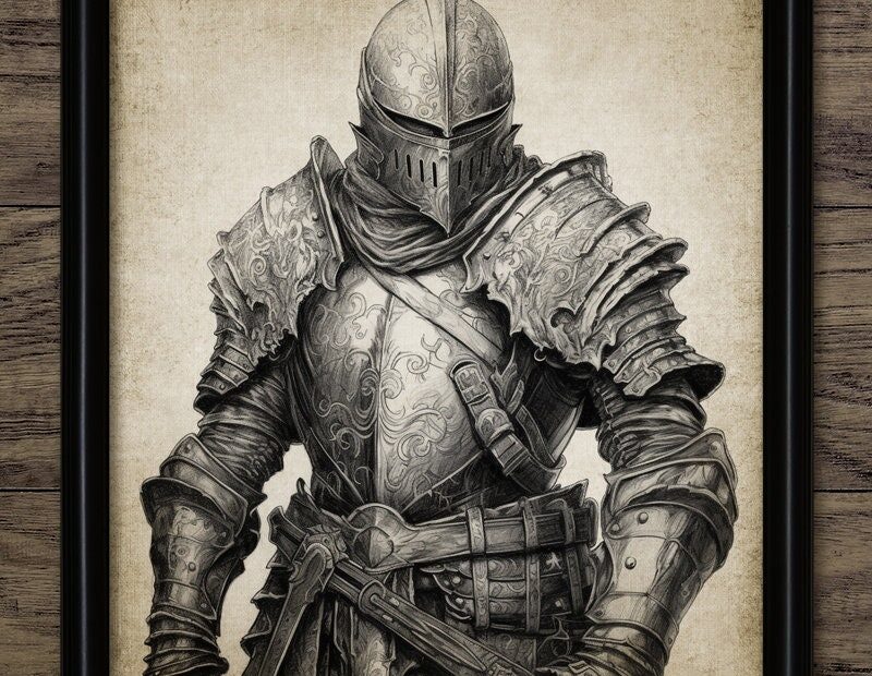 Knight Wall Art Printable Knight In Armour Medieval Knight Warrior Plate Armour Soldier Military Chivalry 4298 INSTANT DOWNLOAD