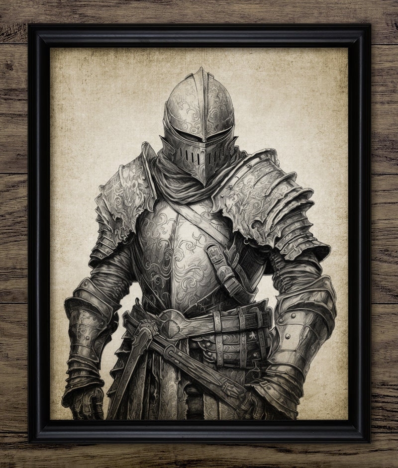 Knight Wall Art Printable Knight In Armour Medieval Knight Warrior Plate Armour Soldier Military Chivalry 4298 INSTANT DOWNLOAD