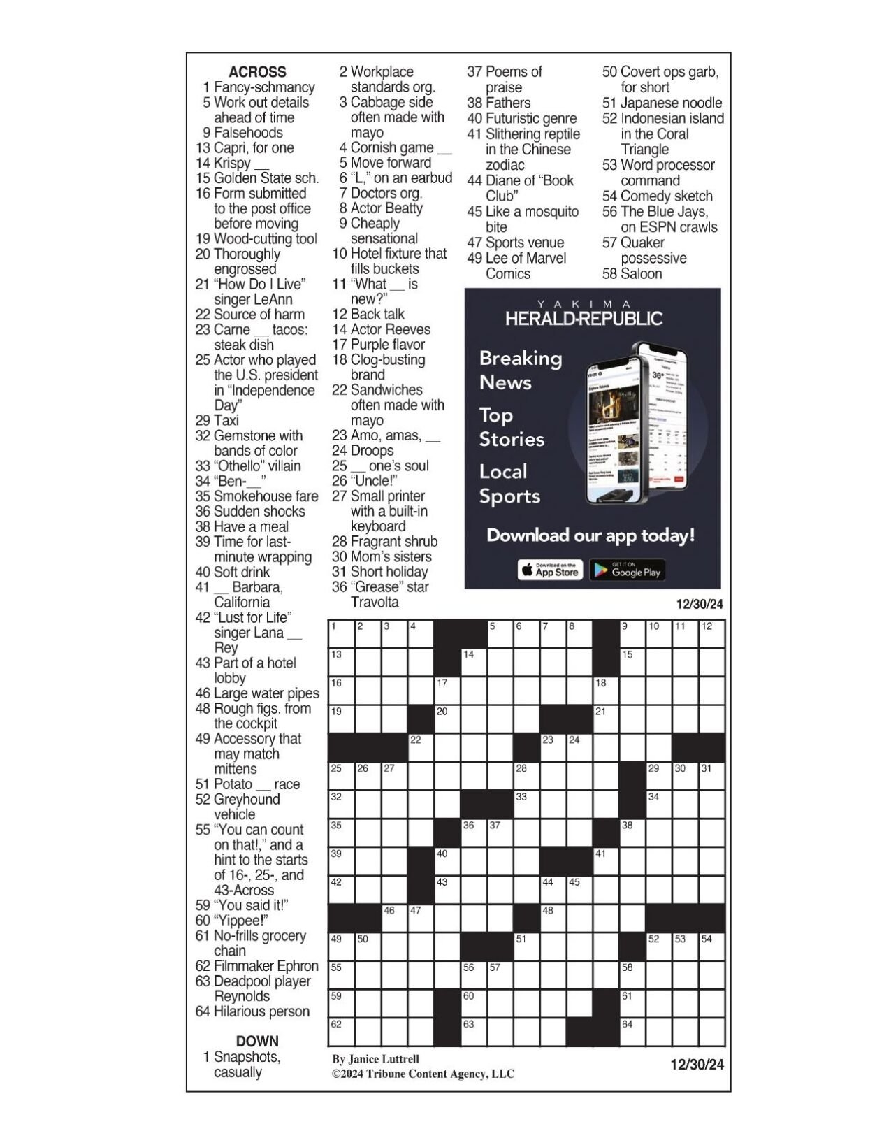 daily commuter crossword puzzle printable