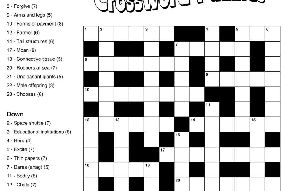 Large Print Easy Crossword Puzzles 10 Free PDF Printables Printablee