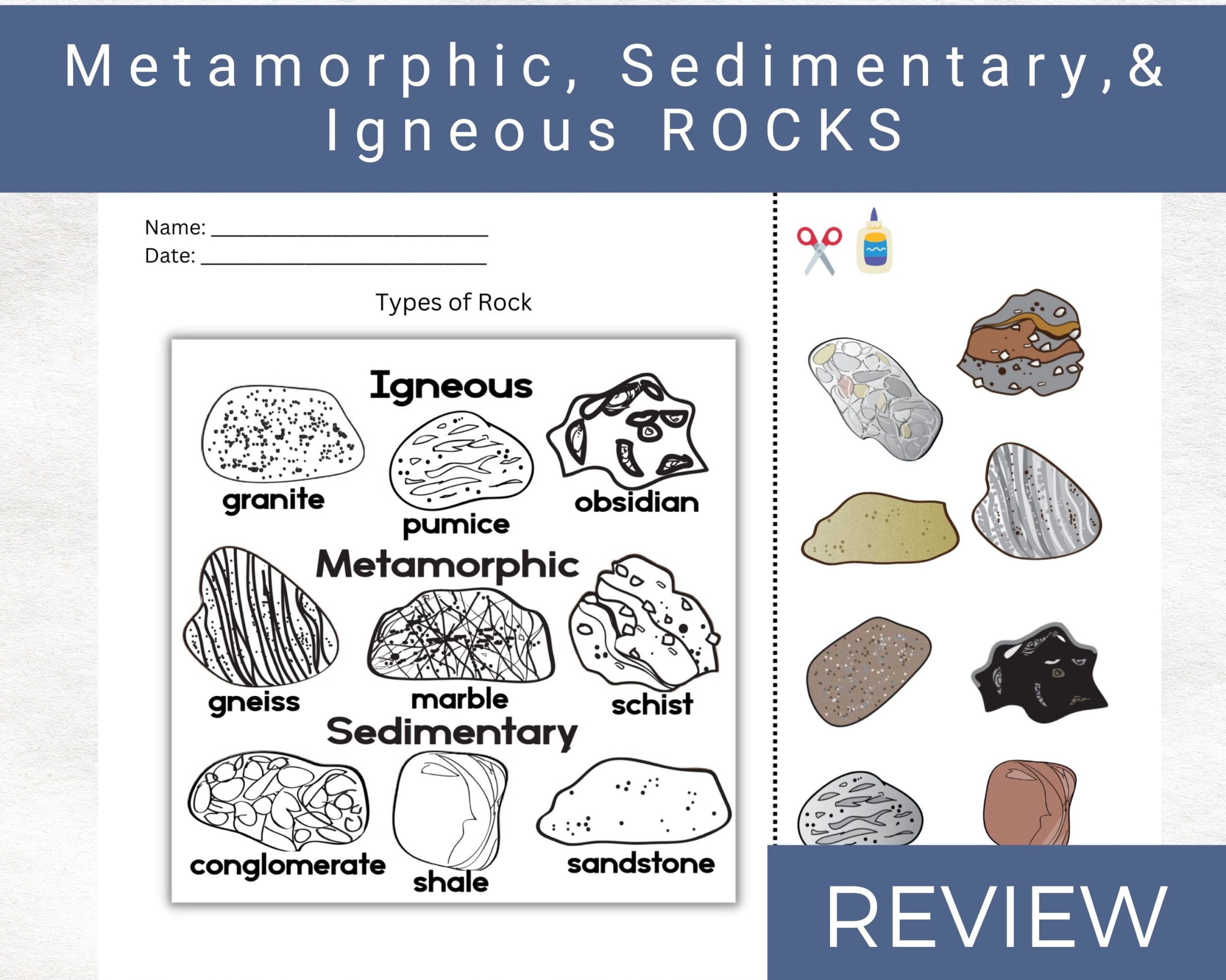 Learning About Types Of Rocks With Rock Cycle Sedimentary Metamorphic And Igneous Activity Worksheets Etsy
