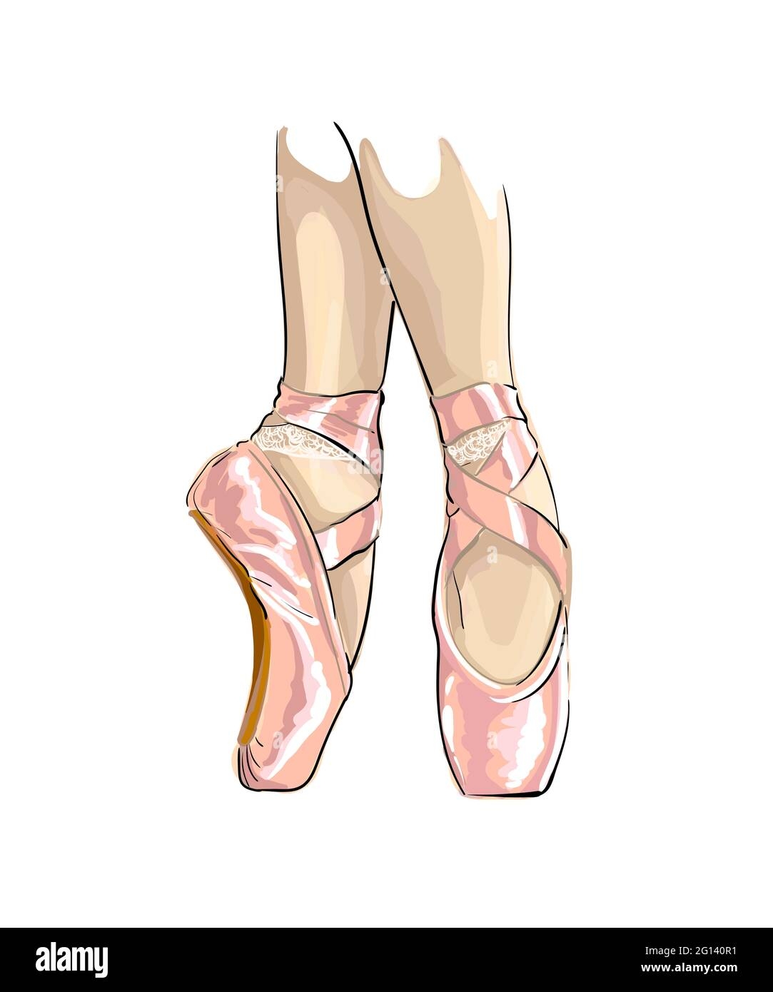 Legs Of Ballerina In Ballet Shoes Colored Drawing Realistic 
