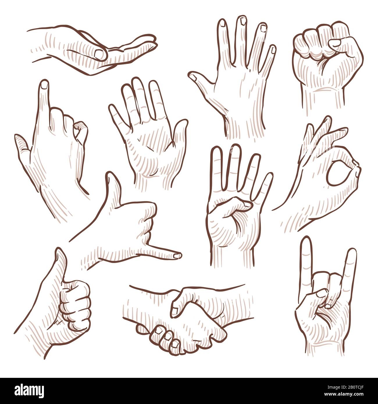 Line Drawing Doodle Hands Showing Common Signs Vector Collection Gesture Hand For Communication Illustration Of Sketching Hands Stock Vector Image U0026 Art Alamy