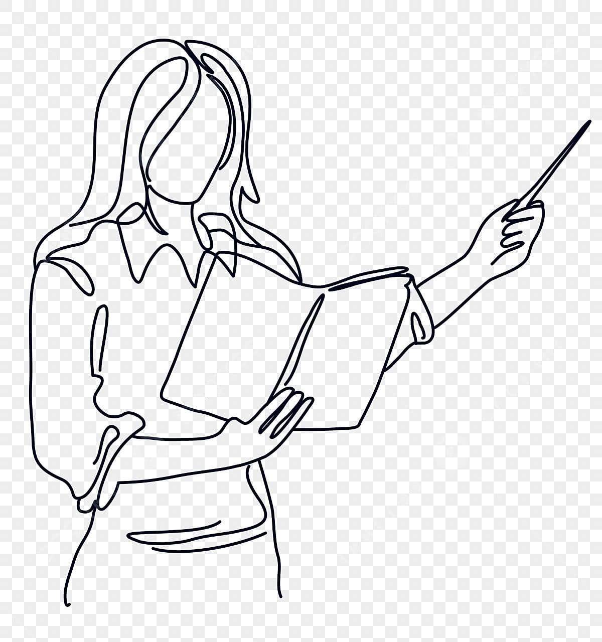 Line Drawing Female Teacher Teacher Drawing Wing Drawing Female Drawing PNG And Vector With Transparent Background For Free Download