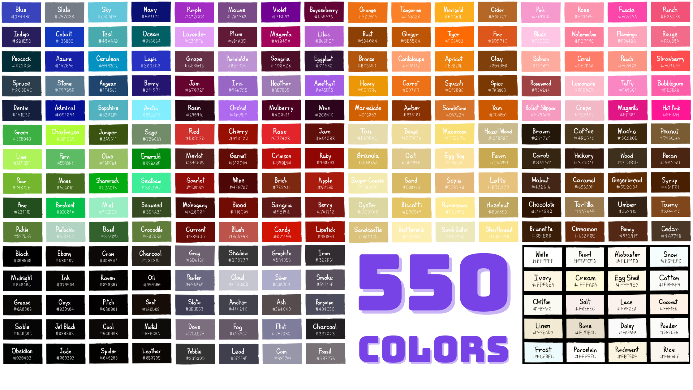 List Of Colors 550 Color Names And Hex Codes Color Meanings