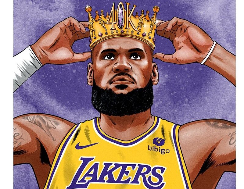 Los Angeles Lakers LeBron James Hits 40 000 Point Milestone Joel Kimmel Illustration