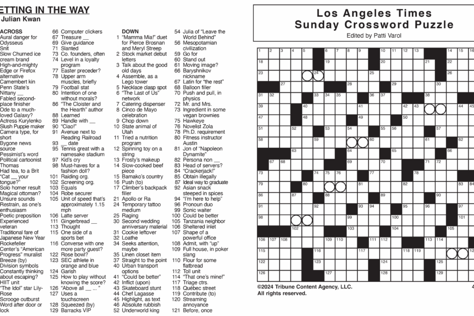 Los Angeles Times Sunday Crossword Puzzle Tribune Content