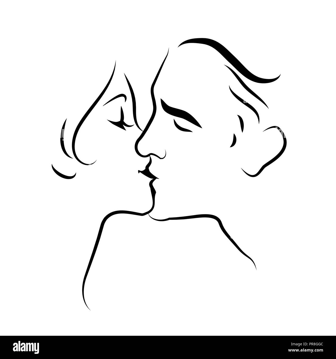 Lovers Kissing Line Drawing Vector Illustration Stock Vector 