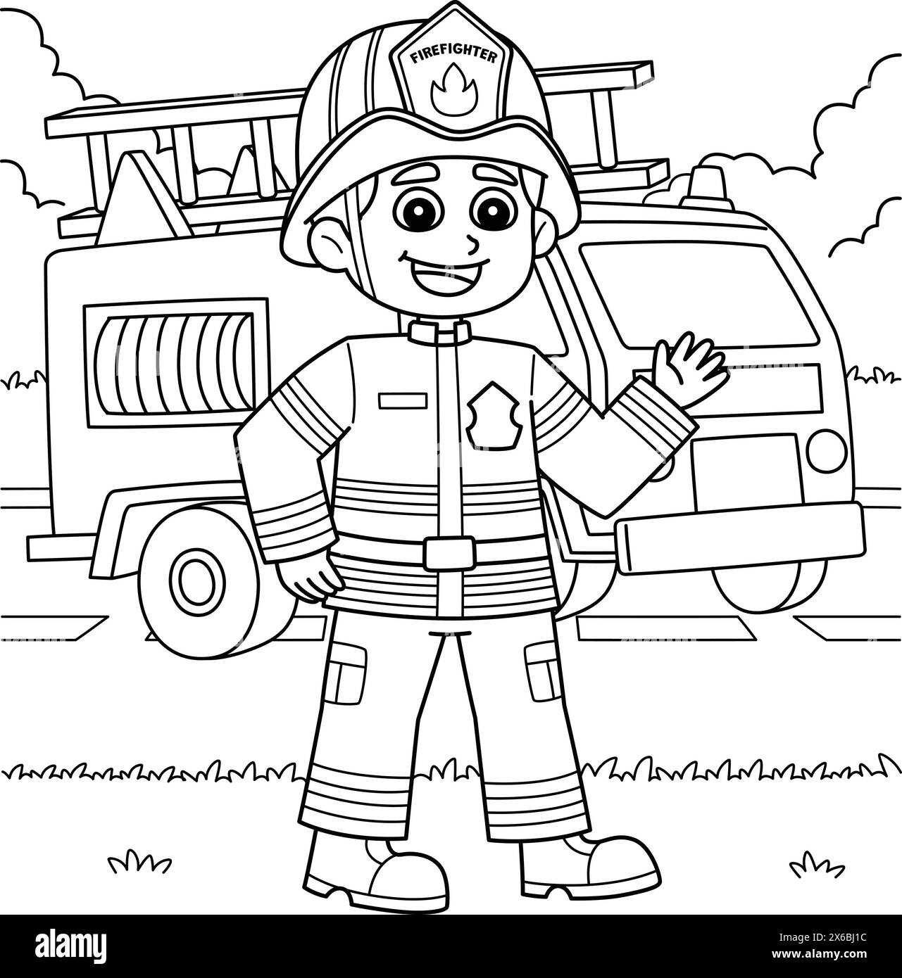 Male Firefighter Coloring Page For Kids Stock Vector Image U0026 Art Alamy