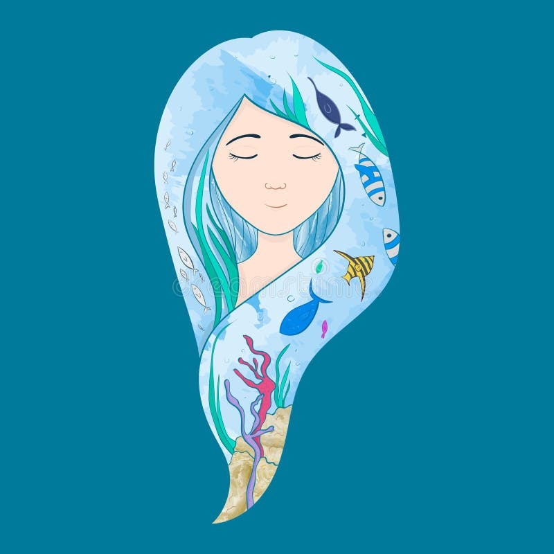Marine Illustration Little Cute Cartoon Mermaid Funny Fish Stock Vector Illustration Of Animals Element 126440738