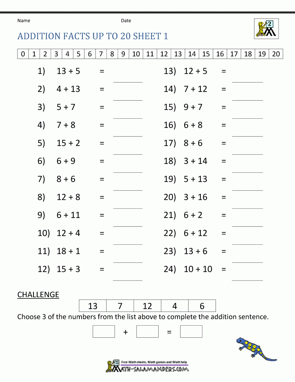 math fact worksheets