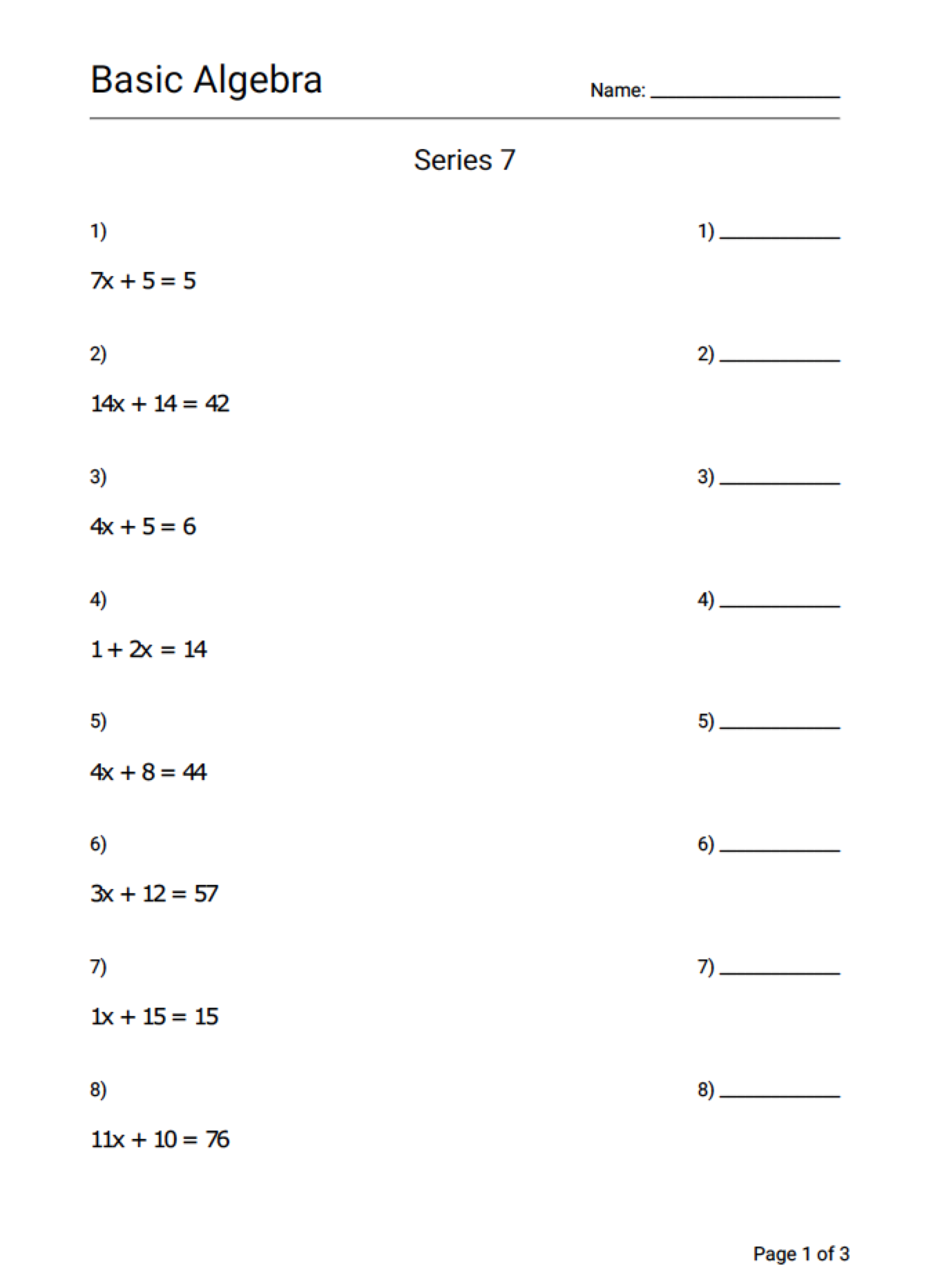 algebra math worksheets