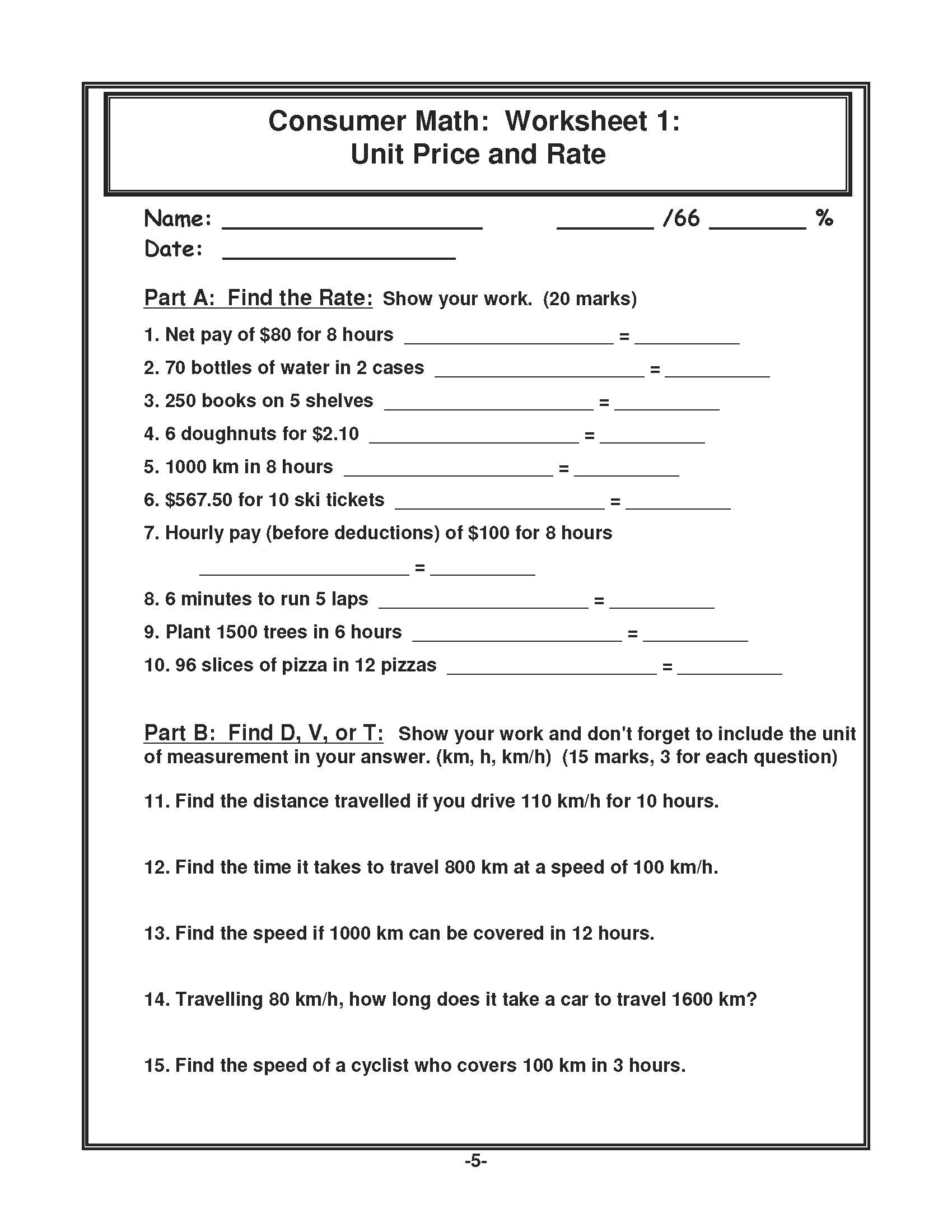 Math Essentials Book 8 Consumer Math DaviesandJohnson Worksheets Library