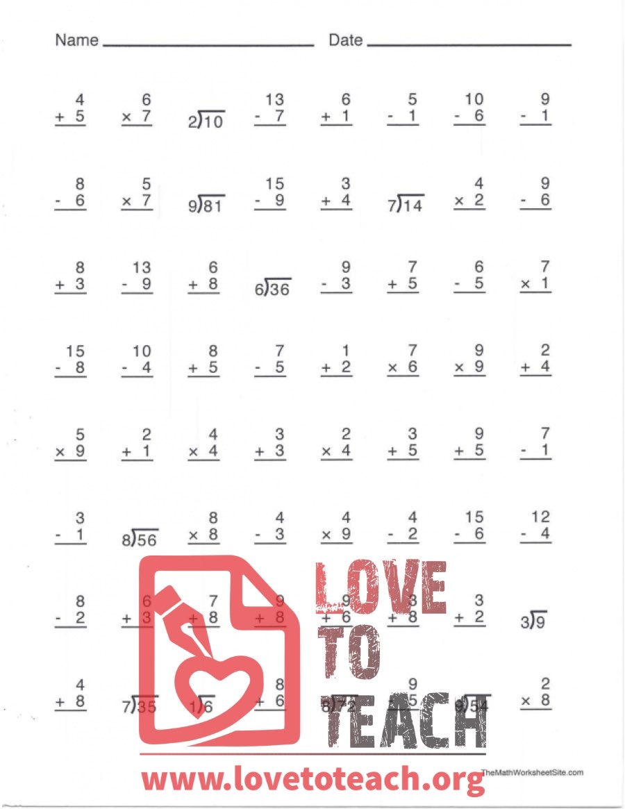 Math Facts Worksheet A With Answers LoveToTeach