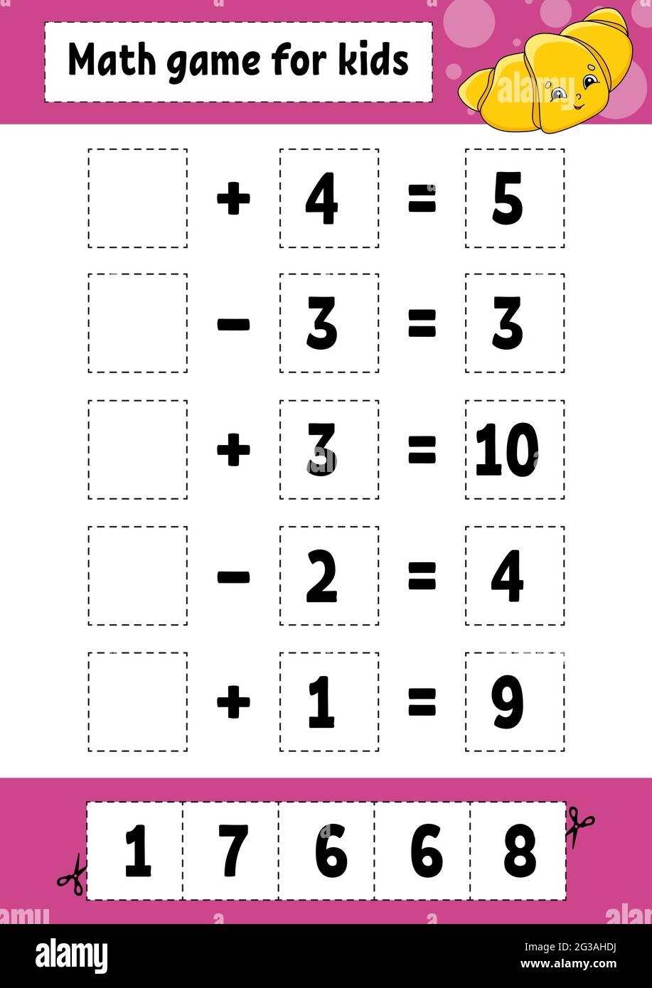 Math Game For Kids Education Developing Worksheet Activity Page With Pictures Game For Children Color Isolated Vector Illustration Funny Characte Stock Vector Image U0026 Art Alamy