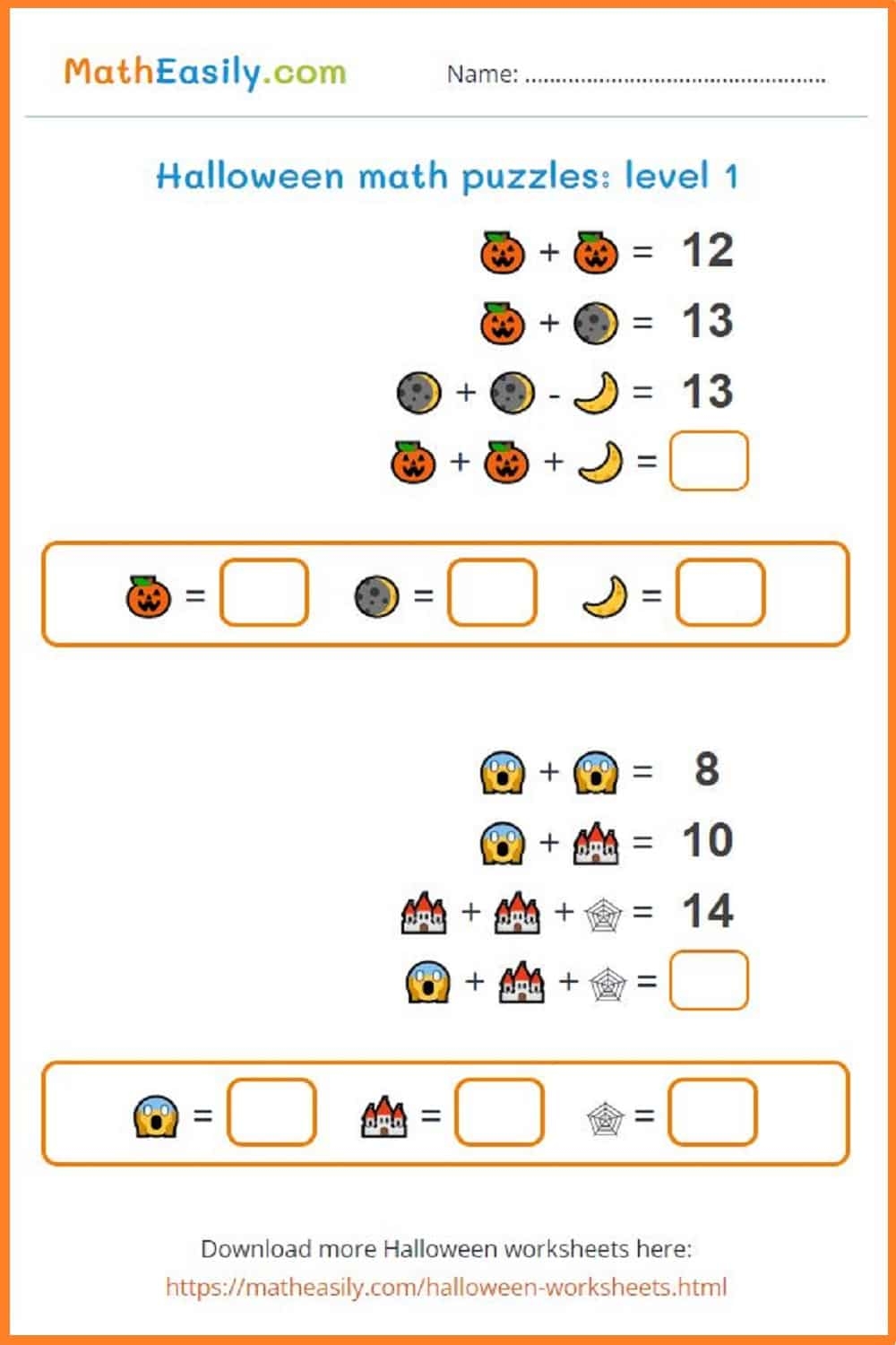 halloween math sheets