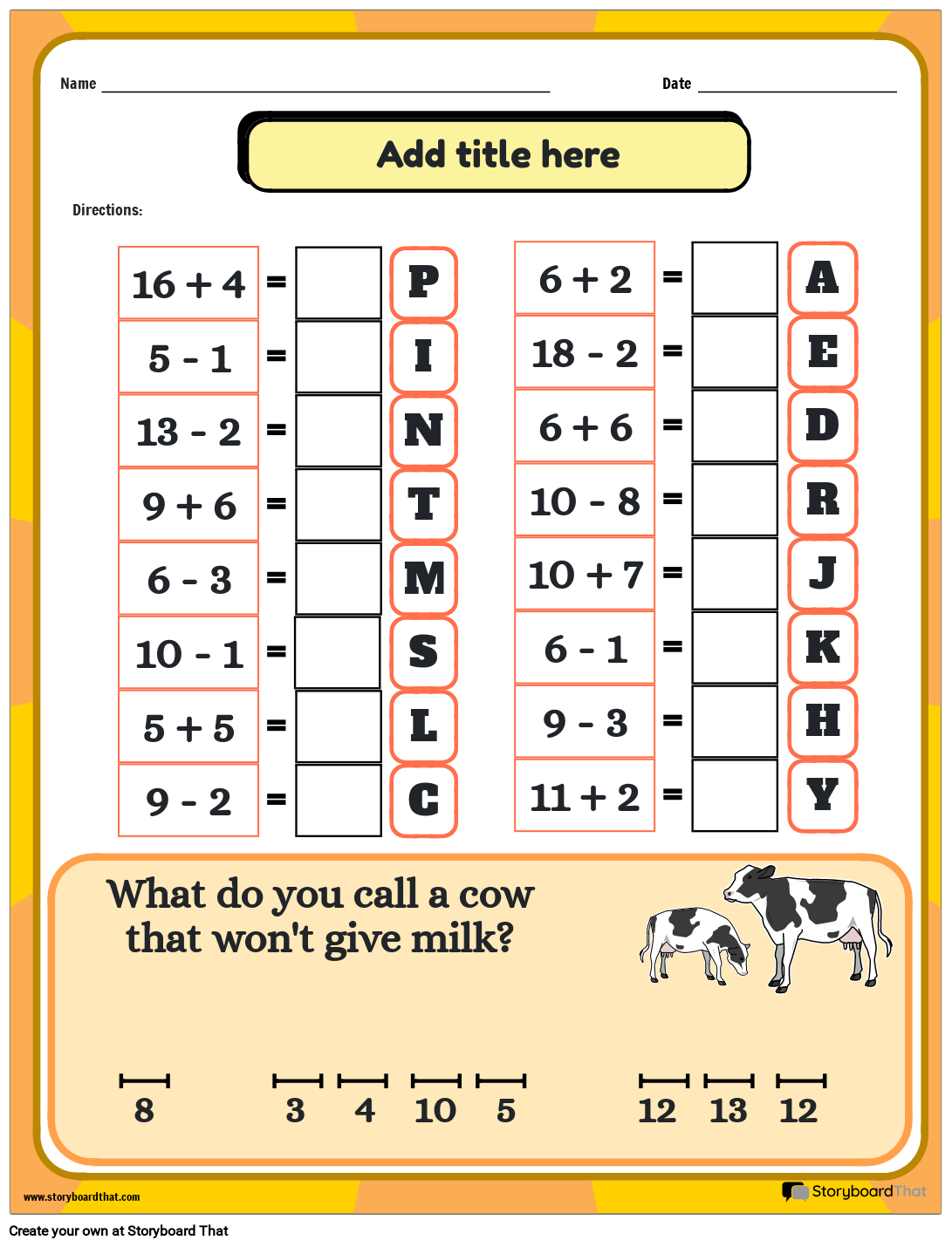 Math Riddles Free Worksheets U0026 Puzzles By Storyboard That