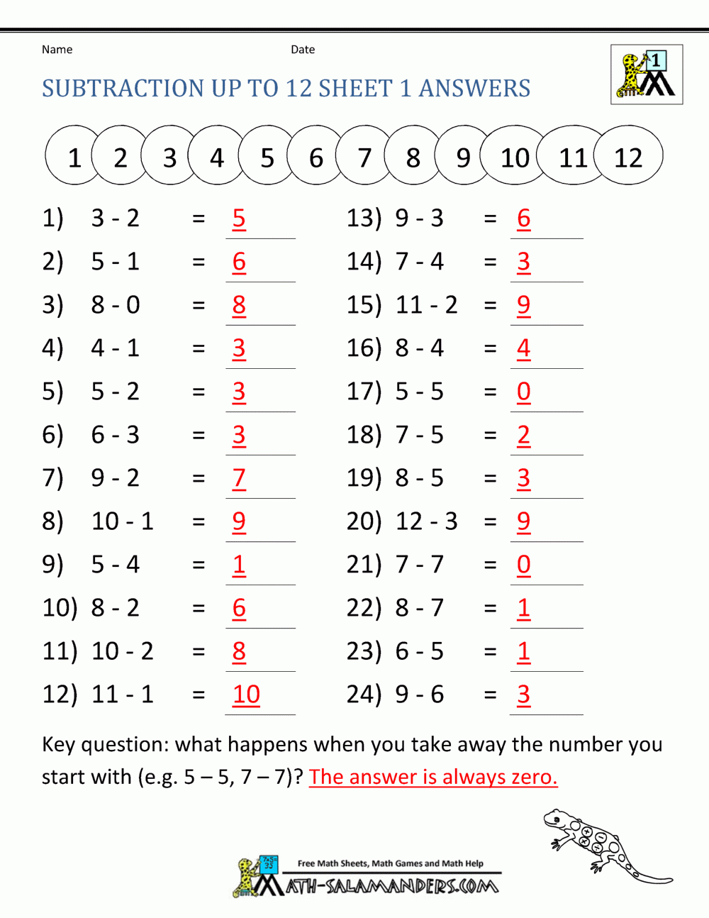 math worksheets and answers