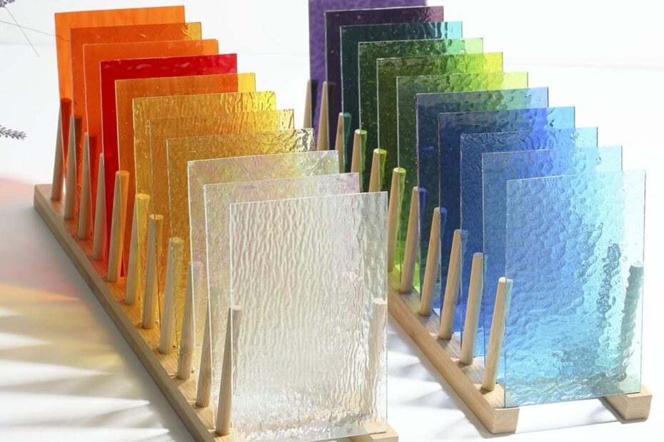 MaxGrain 20 Sheets Rainbow Transparent Stained Glass Sheets Variety Textured Cathedral Art Glass Packs For Crafts And Mosaic Making 6x4 Inch