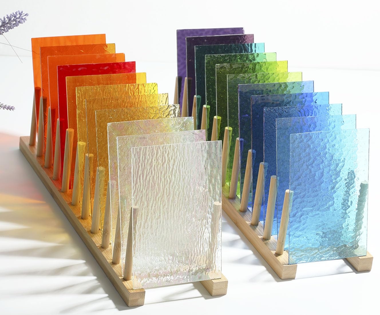 MaxGrain 20 Sheets Rainbow Transparent Stained Glass Sheets Variety Textured Cathedral Art Glass Packs For Crafts And Mosaic Making 6x4 Inch 