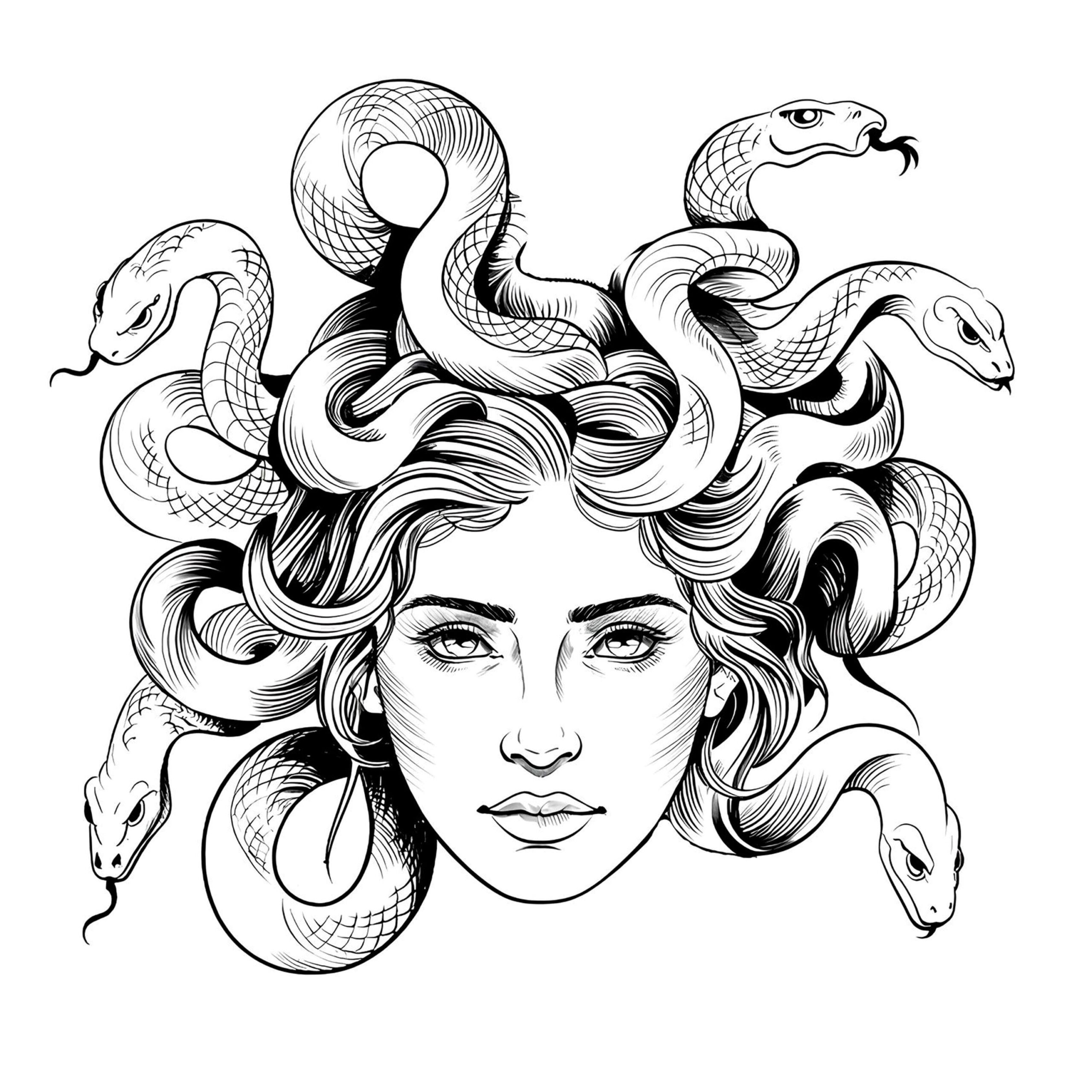 Medusa Tattoo Sketch Gorgon Design For Greek Mythology Lovers Customizable Snake Hair U0026 Feminine Rage Art For Tattoo Enthusiasts Etsy