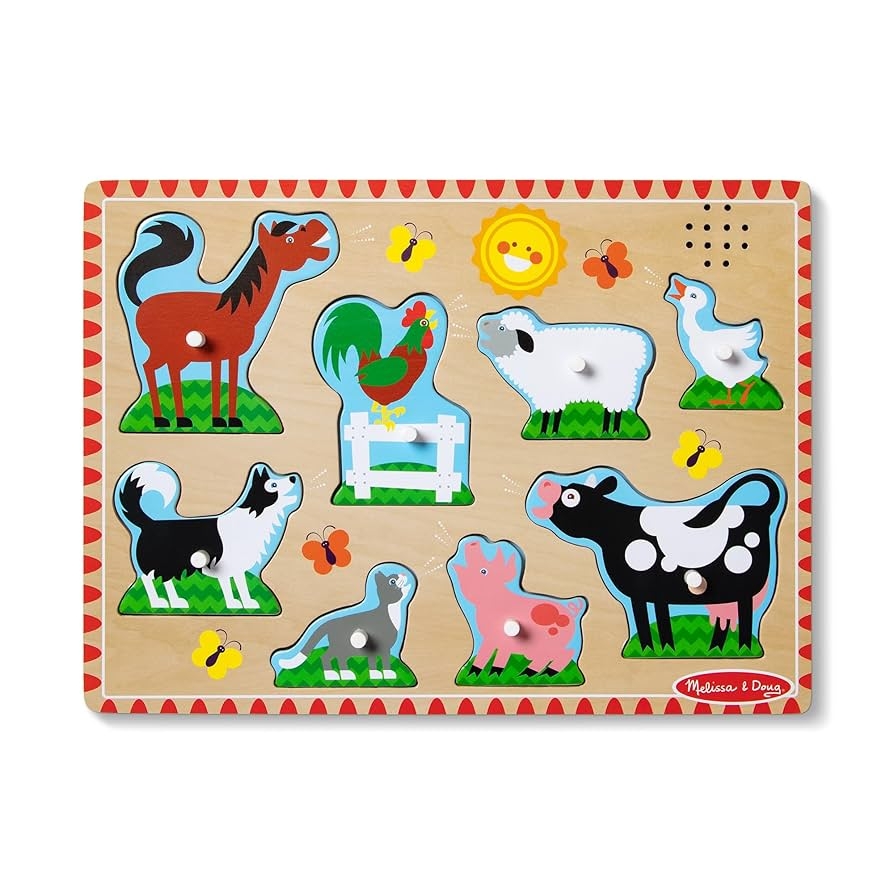 Melissa U0026 Doug Farm Animals Sound Puzzle Wooden Peg Puzzle With Sound Effects 8 Pcs 
