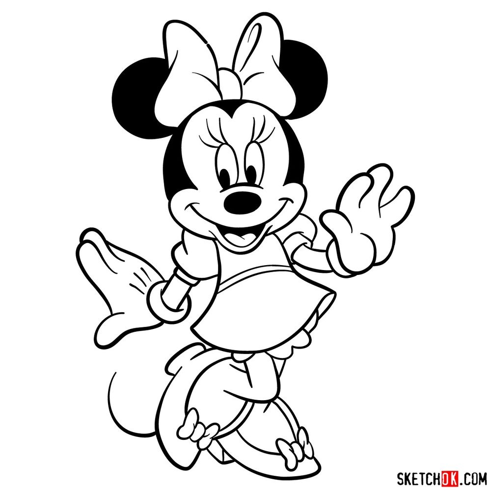 Minnie Mouse In A Dancing Pose In 21 Steps SketchOk