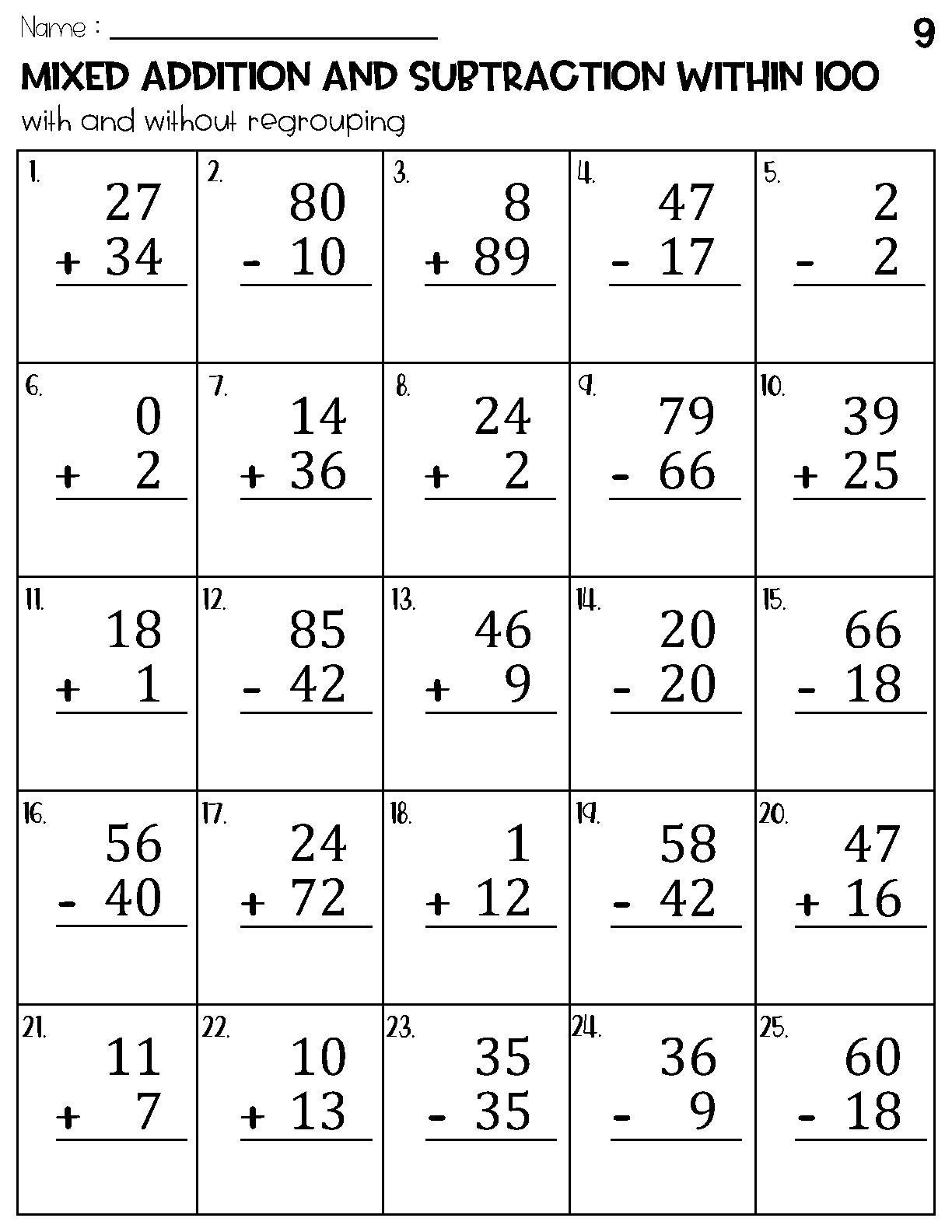addition subtraction worksheet