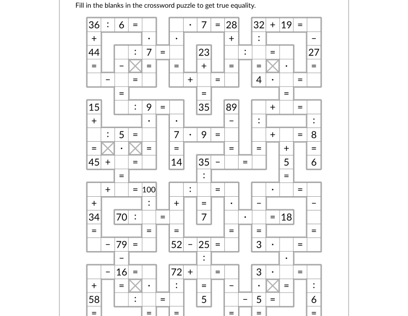 Mixed Math Operations To 100 4 Operations Mixed Math Crossword
