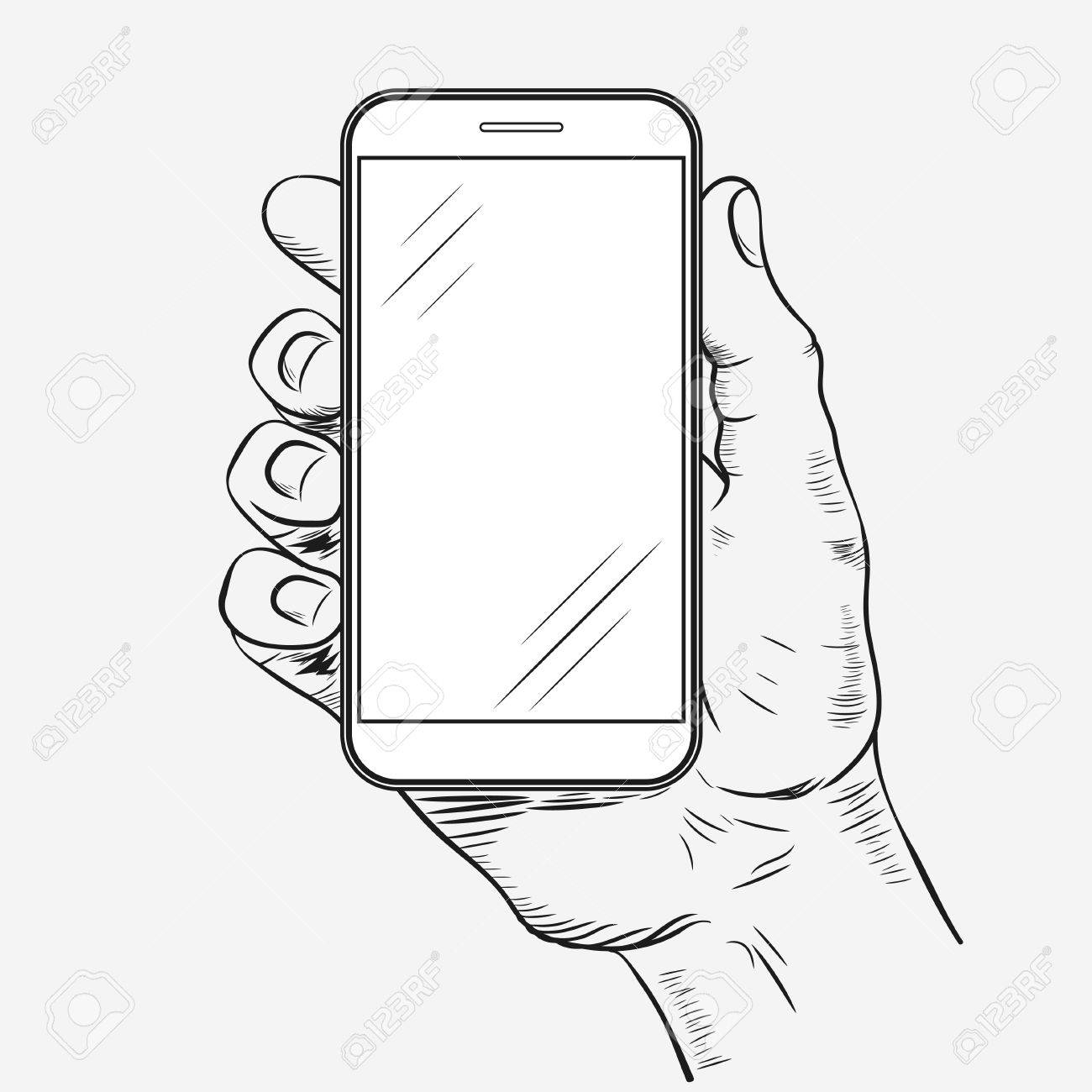 Mobile Phone In Hand Front View Sketch Of Human Hand Which Is 