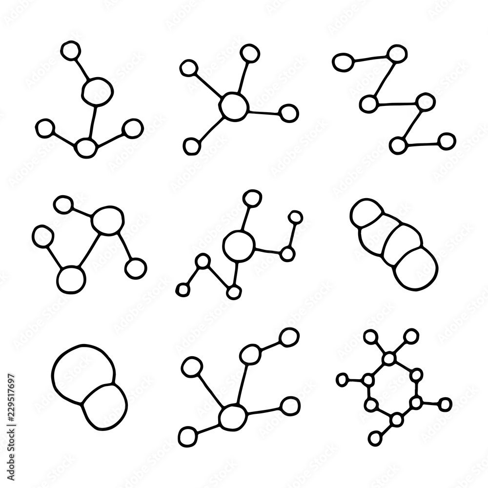 Molecules Chemical Formulas Icon Set Biology Hand Drawing Object In Isolation Stock Vector Adobe Stock